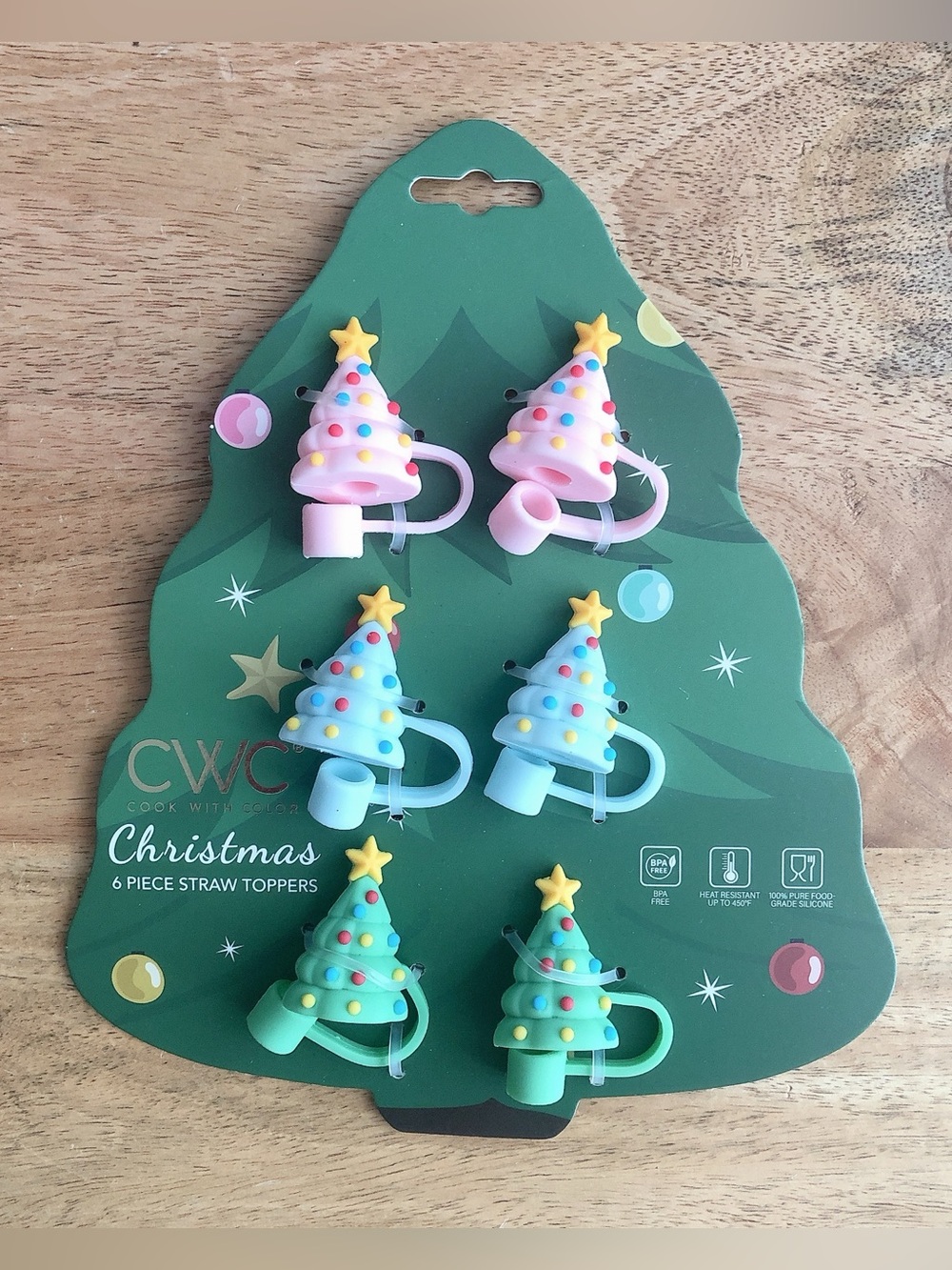 🎄 Christmas Tree Straw Toppers set of 6 drinkware accessories